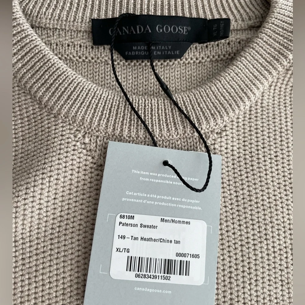 šSOLD Canada Goose Mens Paterson merino wool sweater in tan heather XL NWT - Picture 5 of 7